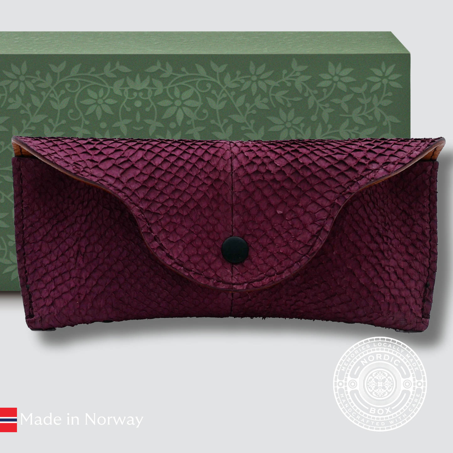 Burgundy Norwegian Salmon Leather Glasses Case