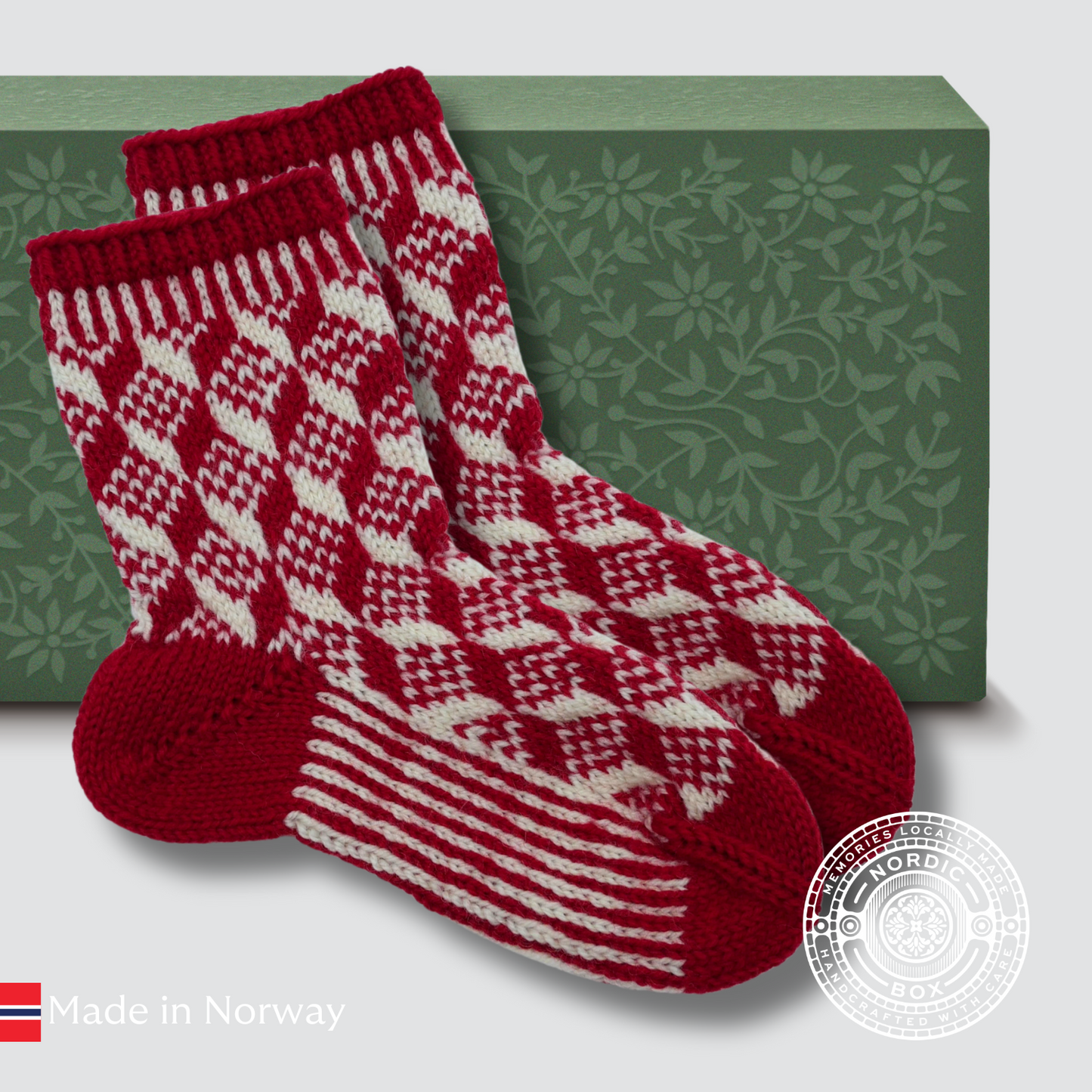 Traditional Selbu Hand-Knitted Ladies Socks Various Red and White/Grey