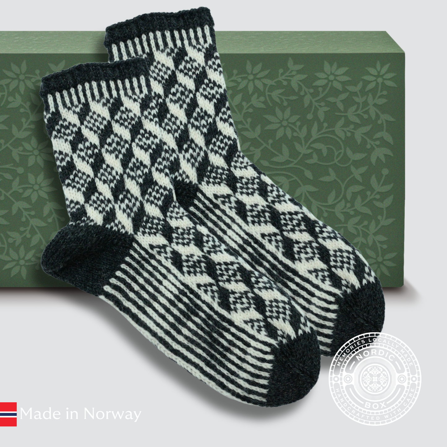 Traditional Selbu Hand-Knitted Mens Socks Various Black and White