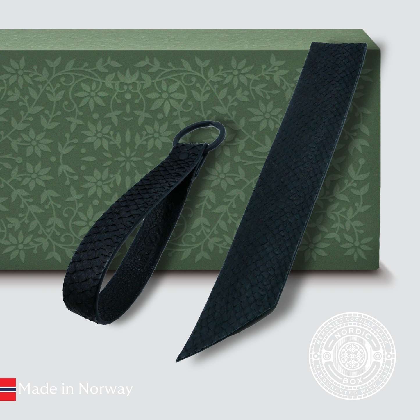 Black Salmon Leather Bookmark and Keyring Set