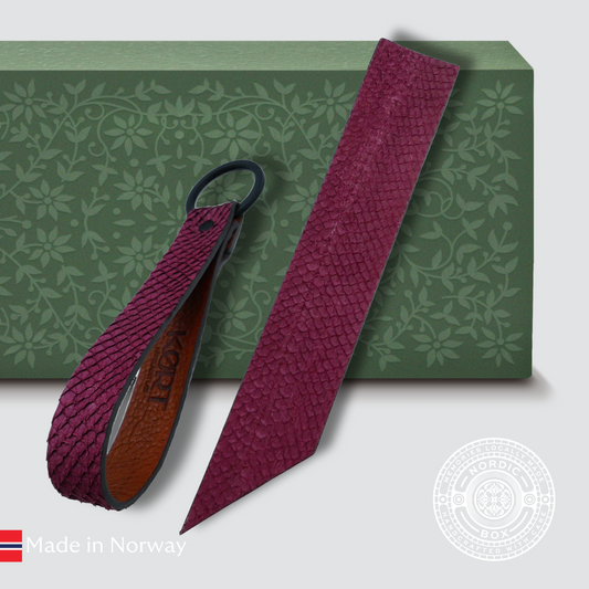 Burgundy Salmon Leather Bookmark and Keyring Set